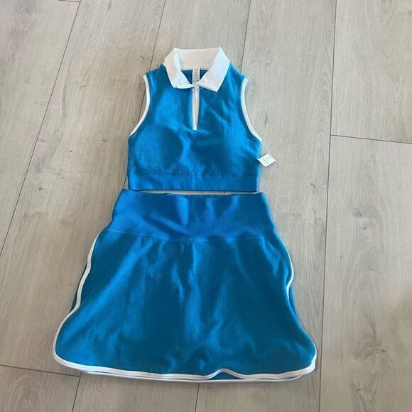 AERIE Dresses & Skirts - AERIE OFFLINE  Blue & White Hole-In-One Terry Polo Cropped Shirt and bottom top